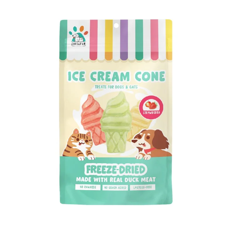 Singapaw Dogs & Cats Treats Freeze Dried Ice Cream Cone Strawberry 48g